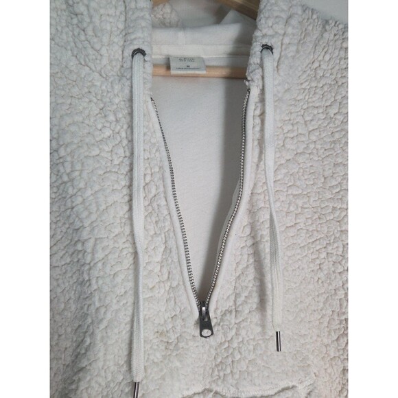 Abercrombie & Fitch Cream Colored Sherpa crop Hoodie 3/4 Zip Kangaroo Pouch Sz M - Picture 6 of 11